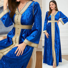 Muslim High-End Pleuche Age Solid Dress - Hiychic
