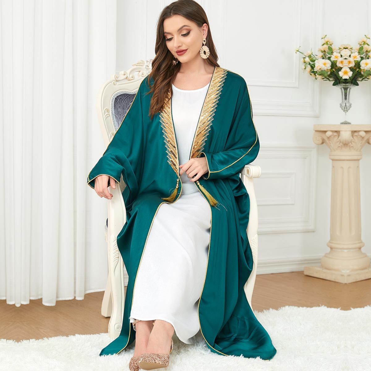 Muslim Middle East Loose Batwing Sleeve Dress Dark Green 3211 - Hiychic