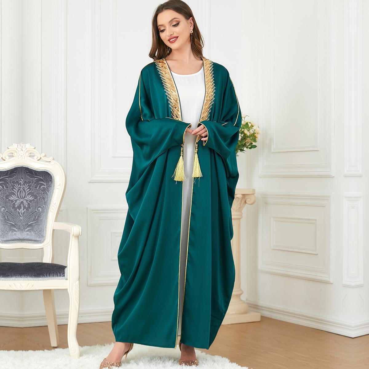 Muslim Middle East Loose Batwing Sleeve Dress Dark Green 3211 - Hiychic