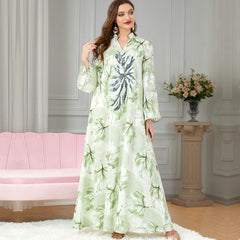 Muslim Robe Patchwork Abaya Printed Dress 3191 - Hiychic