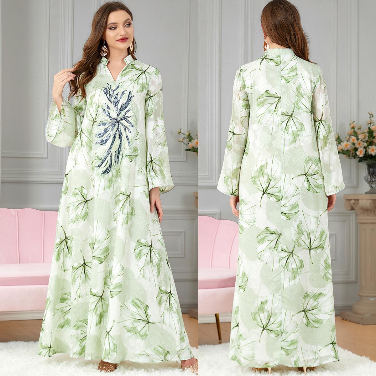 Muslim Robe Patchwork Abaya Printed Dress 3191 - Hiychic