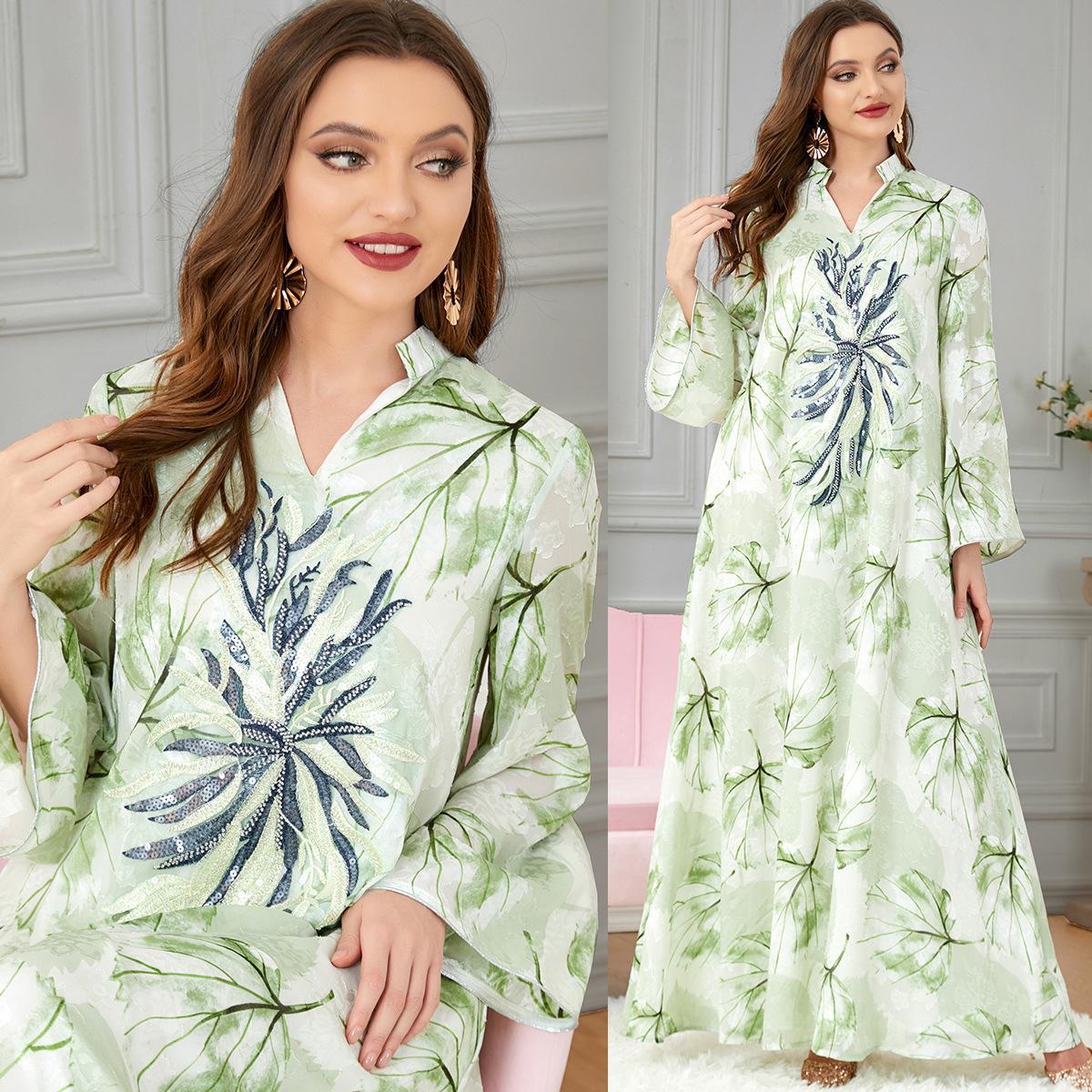 Muslim Robe Patchwork Abaya Printed Dress 3191 - Hiychic
