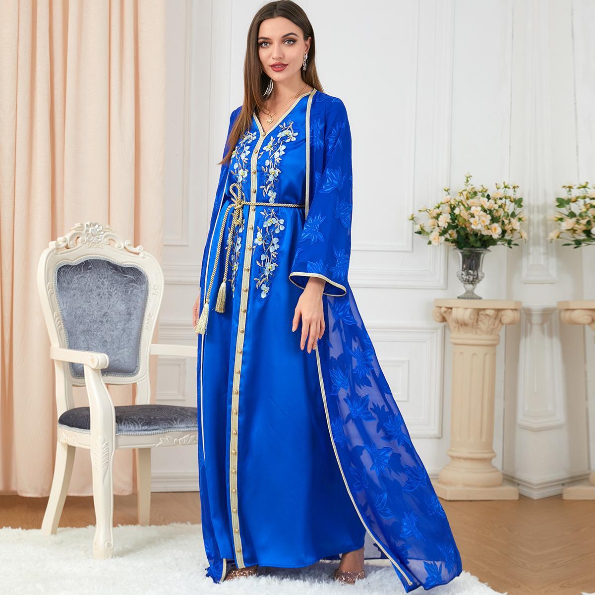 Muslim Robe V-neck Two-Piece Suit Abaya Dress 3236 - Hiychic