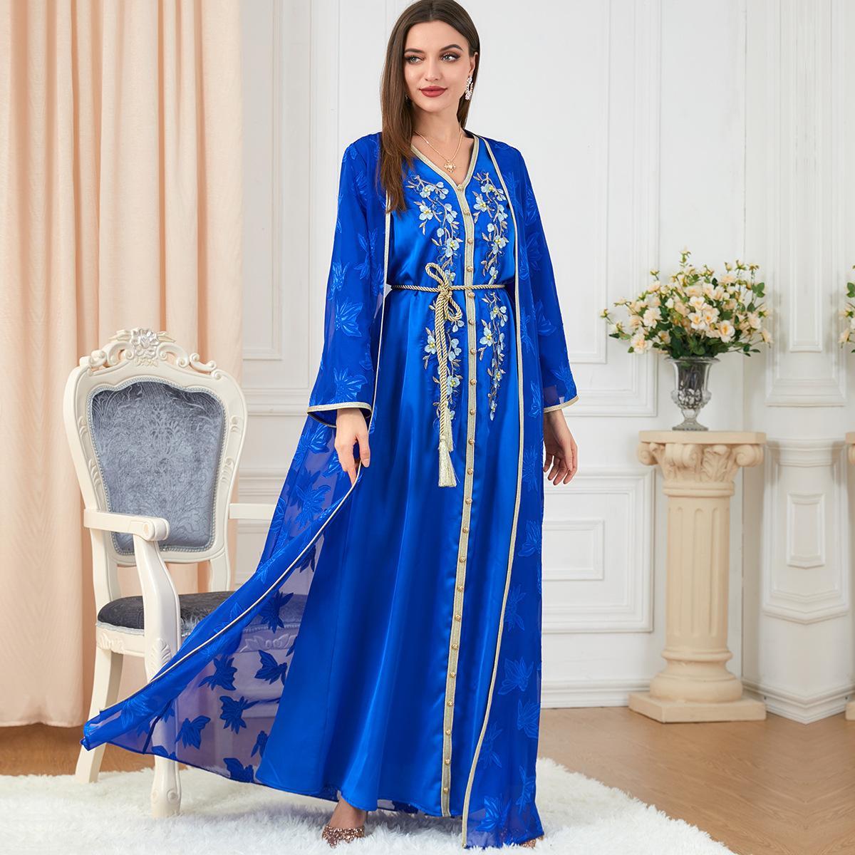 Muslim Robe V-neck Two-Piece Suit Abaya Dress 3236 - Hiychic