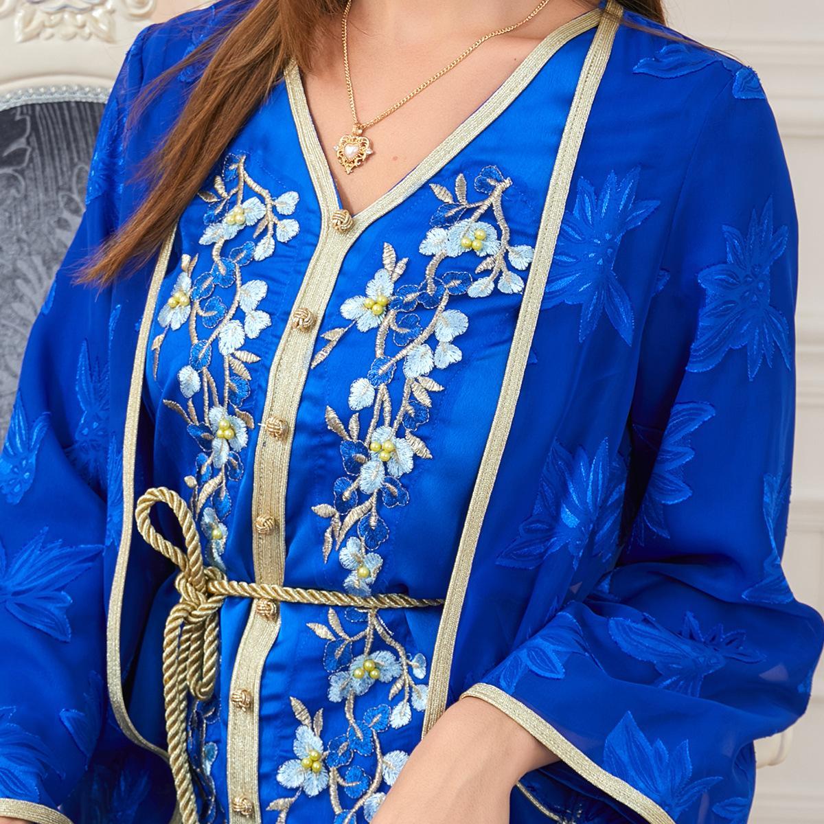 Muslim Robe V-neck Two-Piece Suit Abaya Dress 3236 - Hiychic