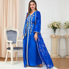 Muslim Robe V-neck Two-Piece Suit Abaya Dress 3236 - Hiychic