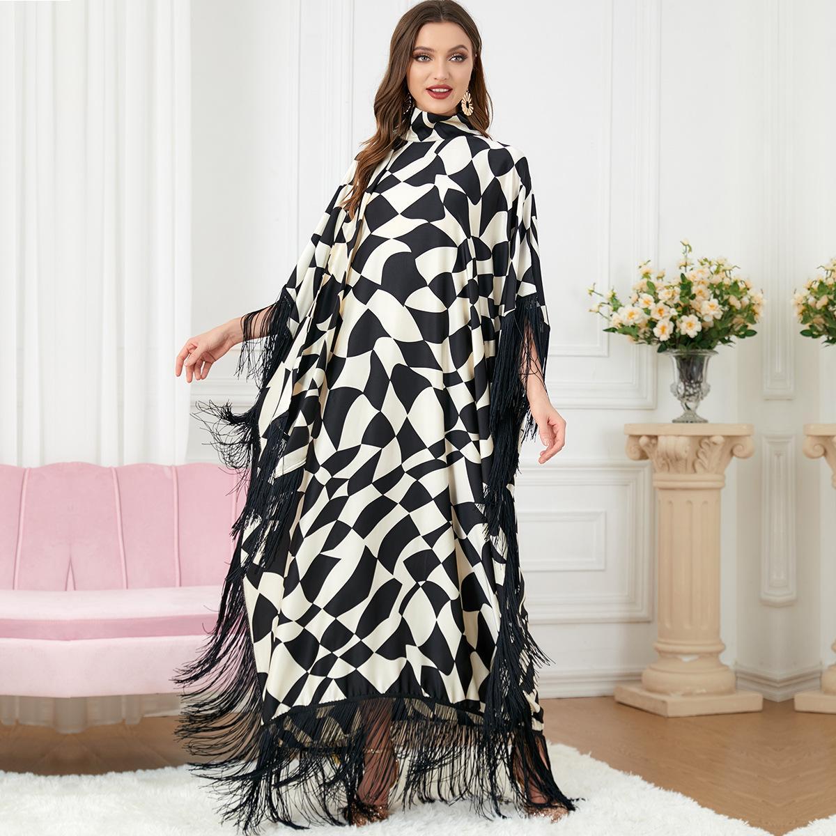 Muslim Stitching Abaya Batwing Sleeve Dress 3222 - Hiychic