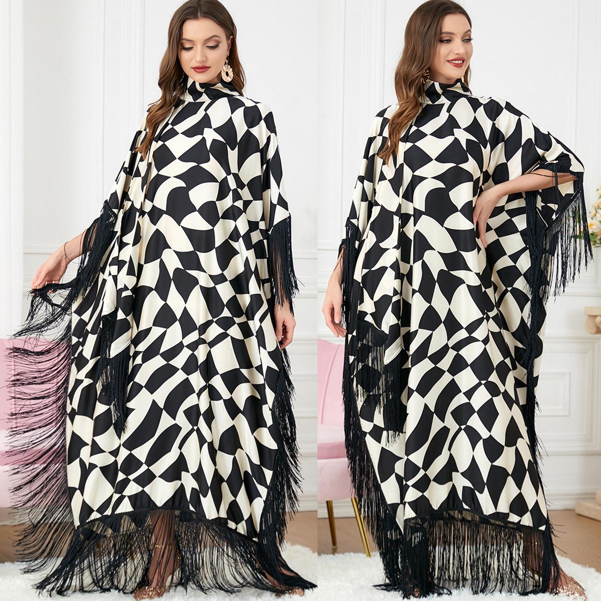 Muslim Stitching Abaya Batwing Sleeve Dress 3222 - Hiychic