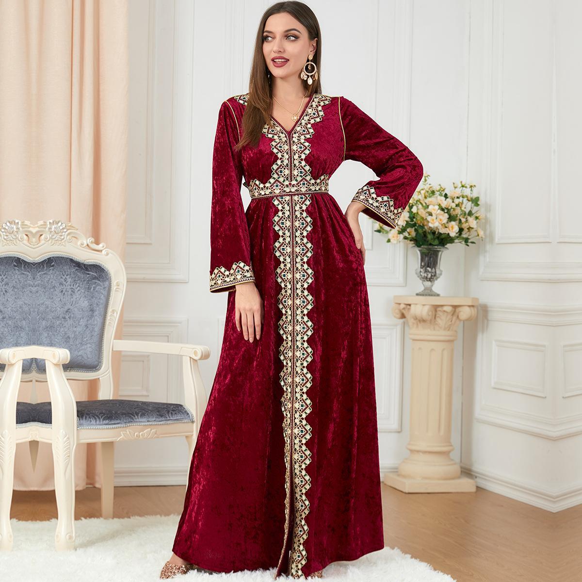 Muslim V Collar Knitted Dress Big Dress 3258. - Hiychic
