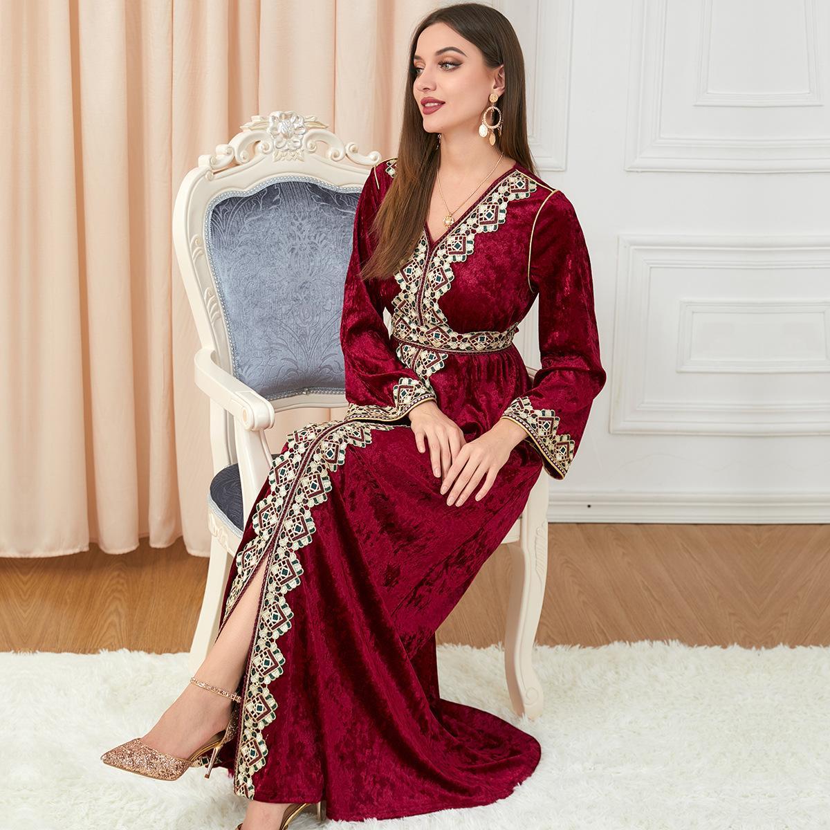 Muslim V Collar Knitted Dress Big Dress 3258. - Hiychic