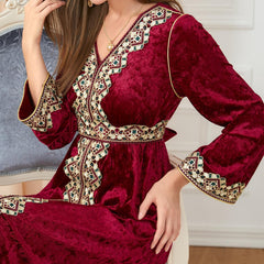 Muslim V Collar Knitted Dress Big Dress 3258. - Hiychic