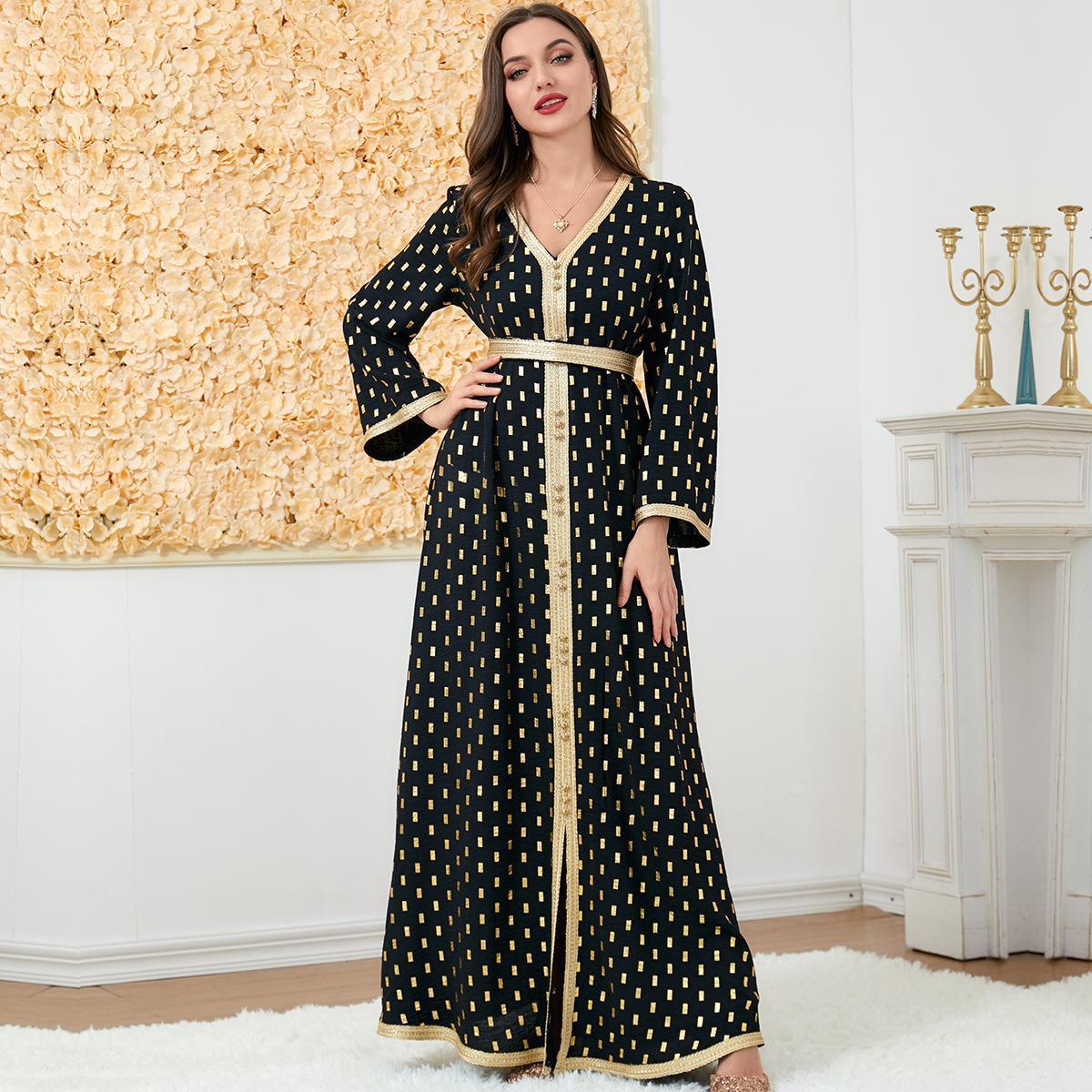Muslim Women's Wear Abaya Bronzing Dress 3194 - Hiychic