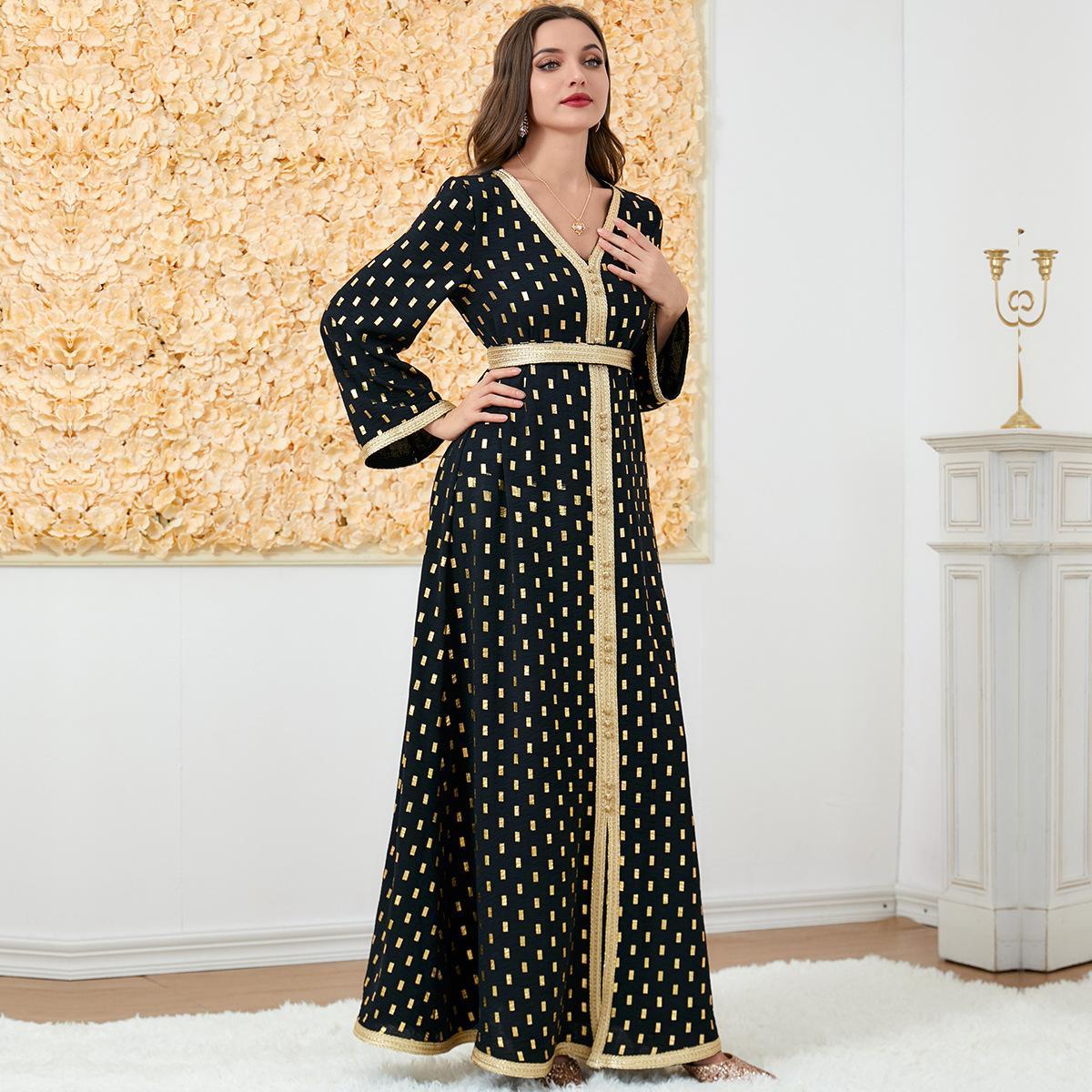 Muslim Women's Wear Abaya Bronzing Dress 3194 - Hiychic