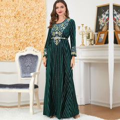 Muslim Women's Wear Embroidery round-Neck Long-Sleeved Dress 3261 - Hiychic