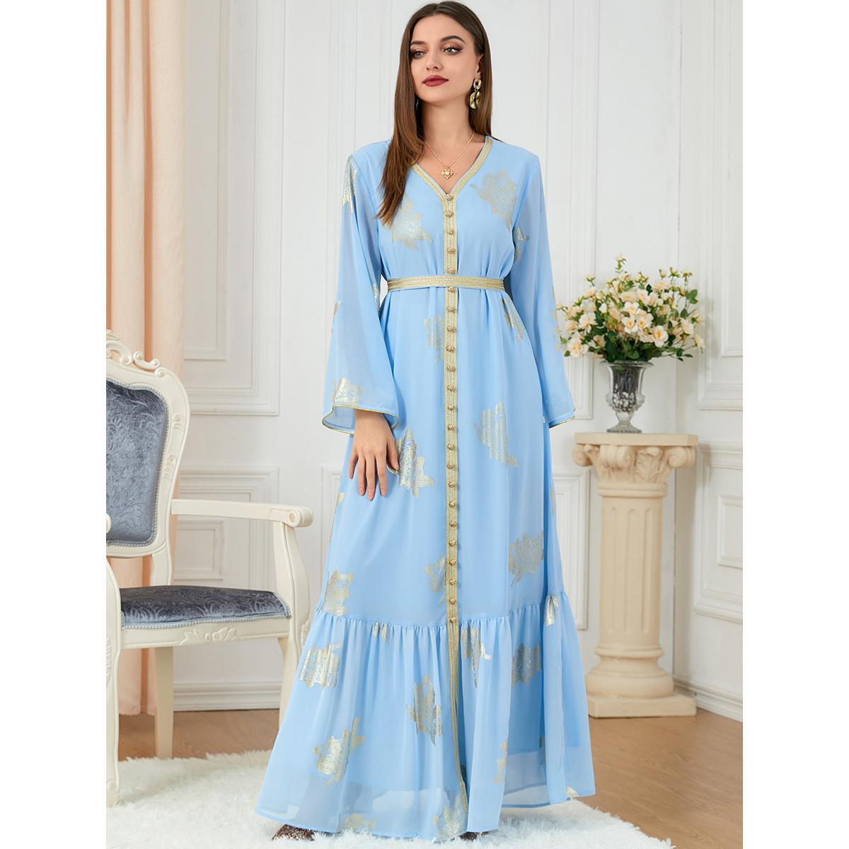 Muslim Women's Wear Summer Dress Printed Dress Women's Pleated Skirt 3203 - Hiychic