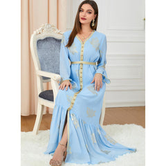 Muslim Women's Wear Summer Dress Printed Dress Women's Pleated Skirt 3203 - Hiychic