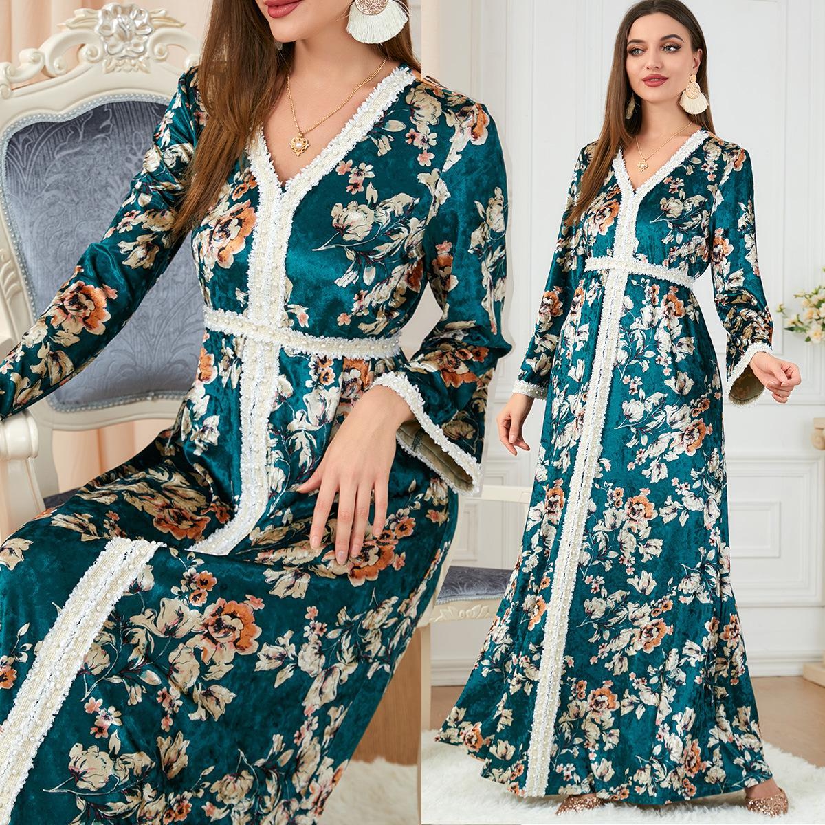 Printed Elegant Dress Muslim Abaya Southeast Asian Maxi Dress 3210 - Hiychic