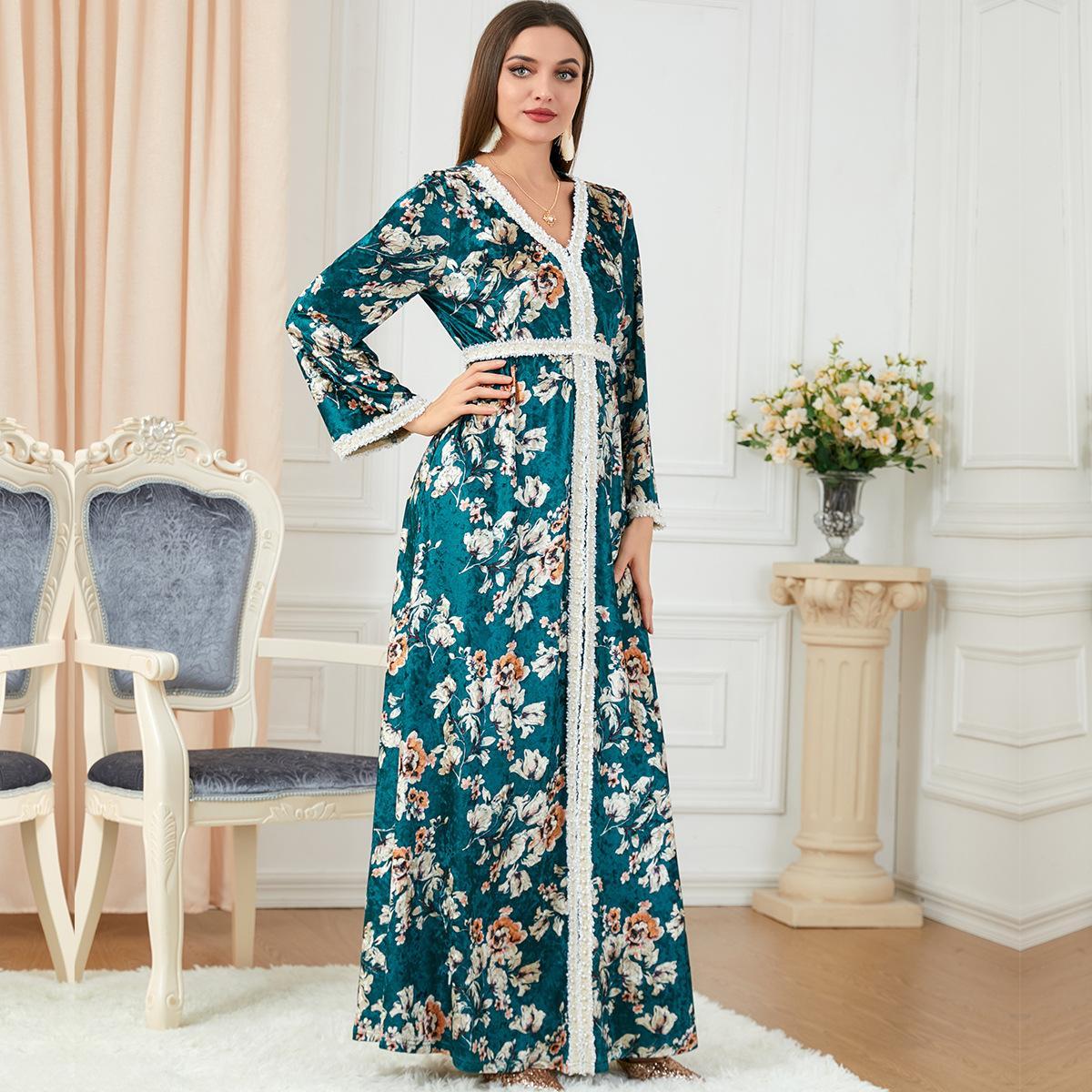 Printed Elegant Dress Muslim Abaya Southeast Asian Maxi Dress 3210 - Hiychic