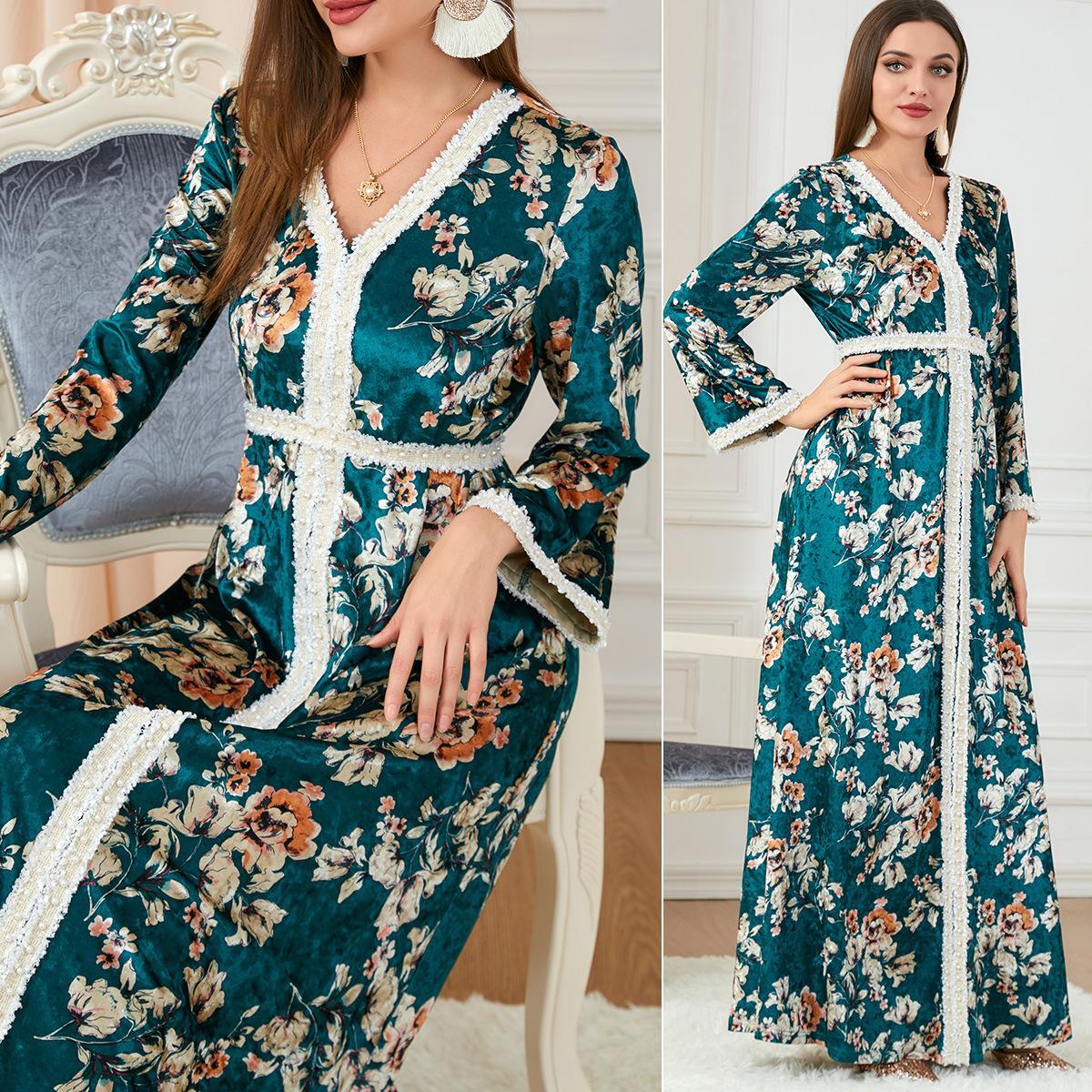 Printed Elegant Dress Muslim Abaya Southeast Asian Maxi Dress 3210 - Hiychic